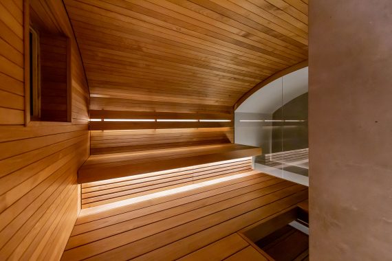 Thermory Sauna thermo-aspen wall panels and benches, photo Elvo Jakobson