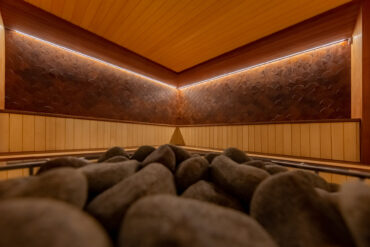 Thermory Sauna aspen wall panels and ceiling, thermo-radiata pine benches, Photos Elvo Jakobson