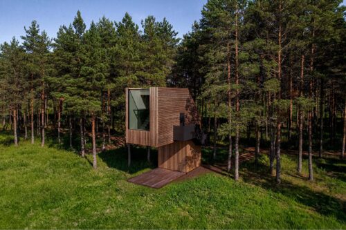 Thermory Benchmark thermo-pine C4J 42x42 mm, D4 42x42 mm cladding and thermo-ash decking, Small House Piil, Architect Arsenit