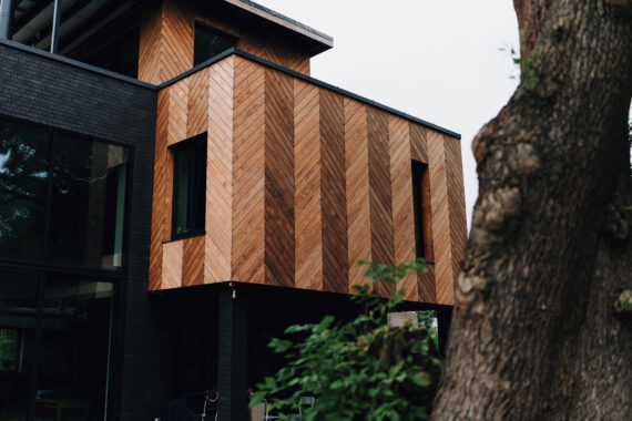 Thermory Benchmark thermo radiata pine cladding C4 20x138 mm, Private house in Latvia, Riga, Architect Karlis Graudins