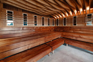 Viimsi Spa, Estonia, Thermory thermo radiata pine wall panels and benches