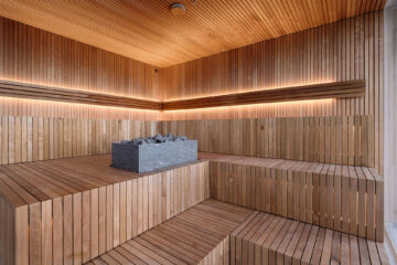 Office sauna in Estonia, Thermory thermo-aspen wall panels and benches, Photo. Karl Kasepõld