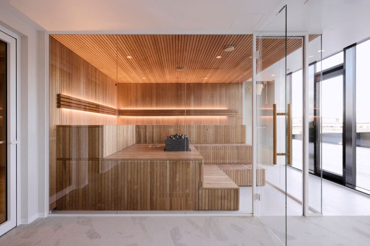 Office sauna in Estonia, Thermory thermo-aspen wall panels and benches, Photo. Karl Kasepõld