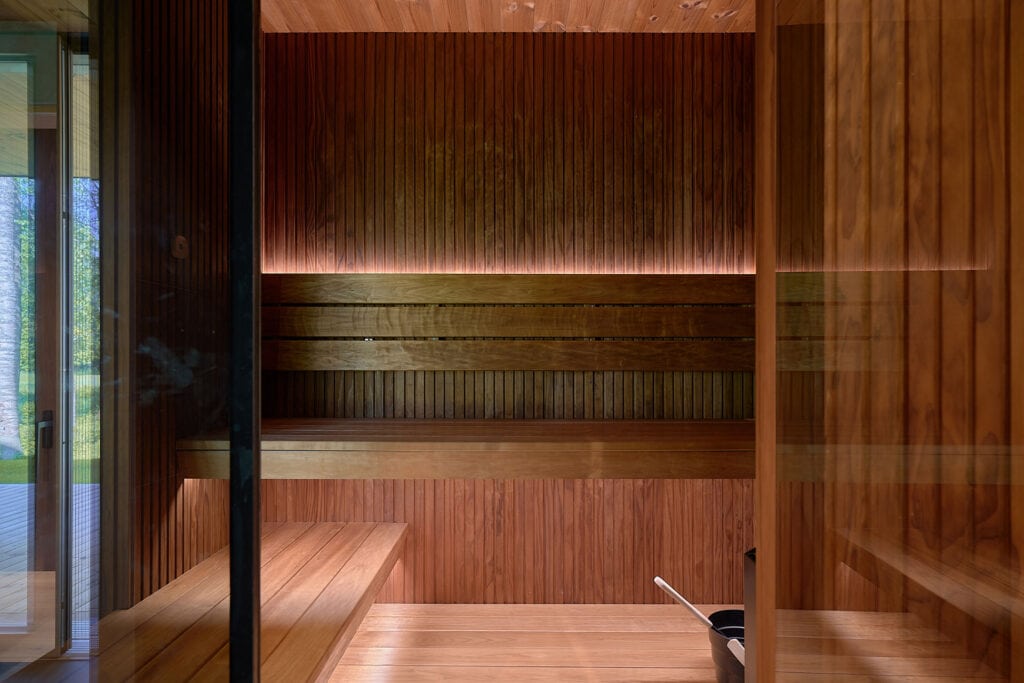 Thermory thermo-radiata wall panels and thermo-aspen benches