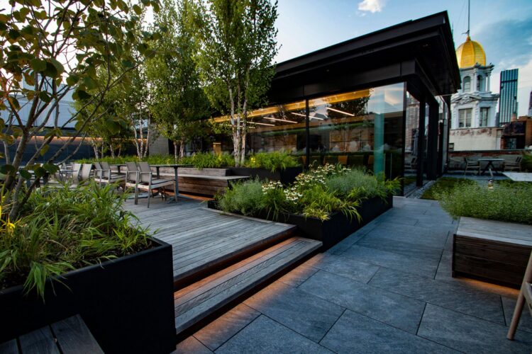 Thermo-ash rooftop garden decking