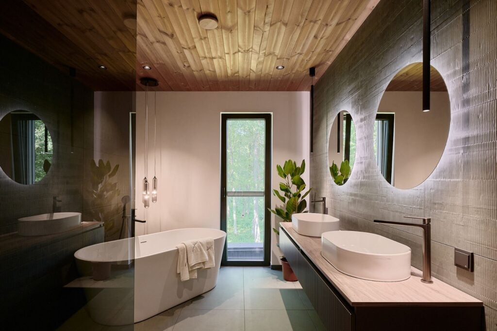 Wooden bathroom ceiling