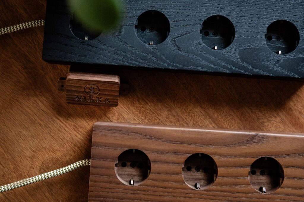 Natural wood power strips, suited for eco-friendly interiors.